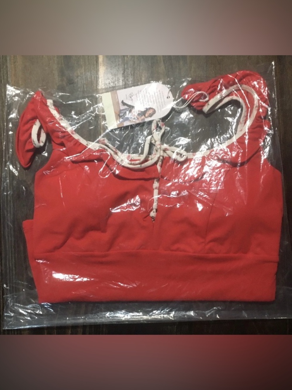 Blogilates Women's Ruffle Lace Up Tank Top - Red  Size Large - Picture 5 of 6
